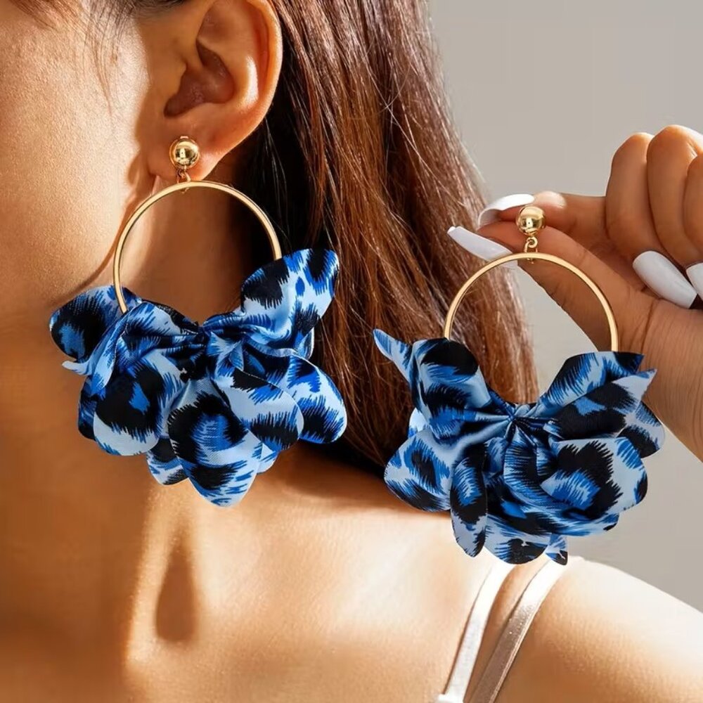 Blue Leopard Print Polyester Dangle Earrings Z169